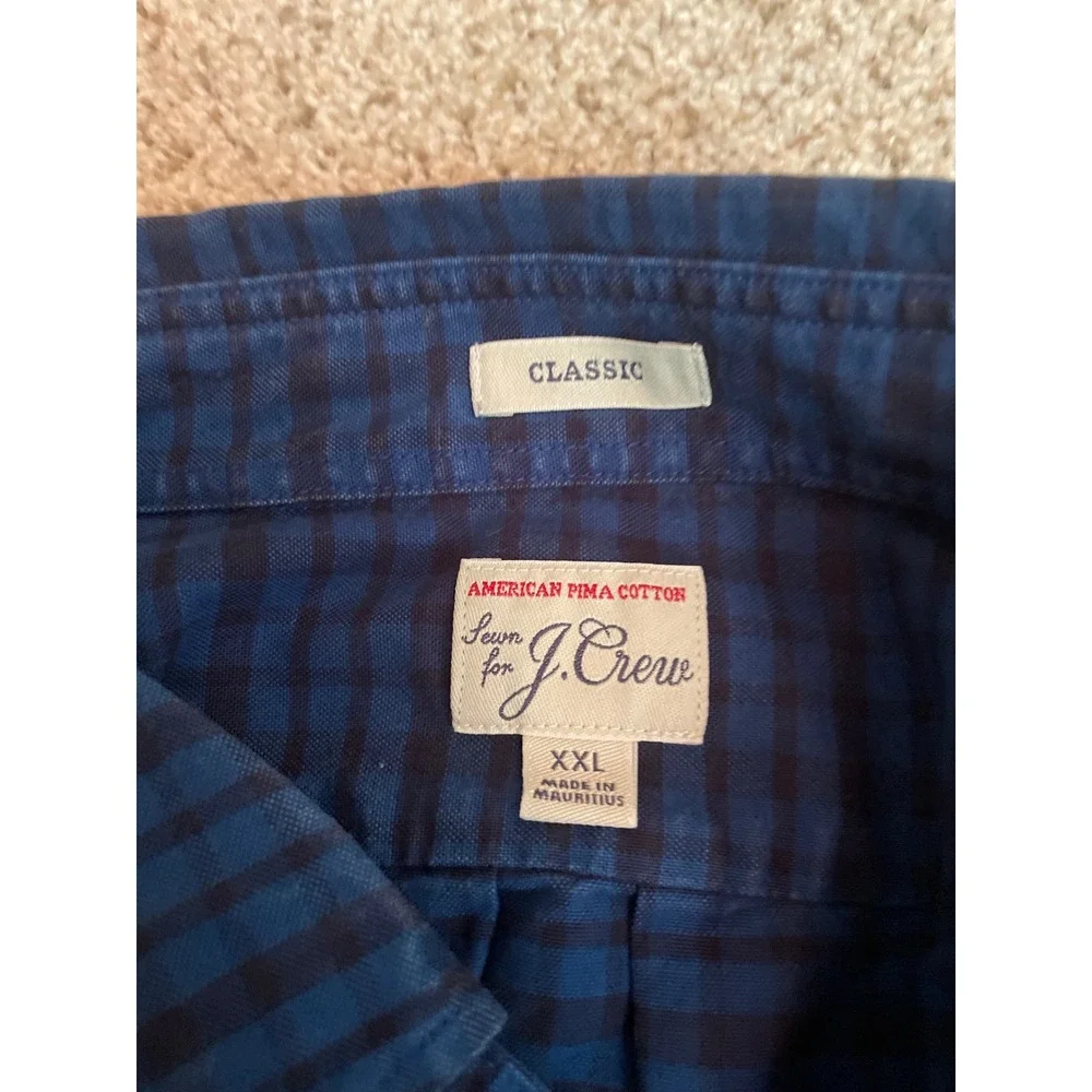 J. Crew Mens Button Down Shirt XXL Blue Gingham American Pima Cotton Classic Fit